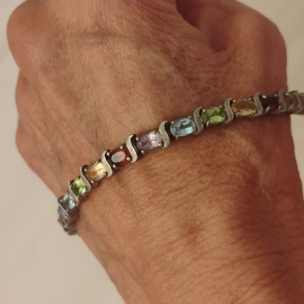 HAN S Design Multi-Gem Set Sterling Silver Tennis Bracelet 7.5in (15.65g)